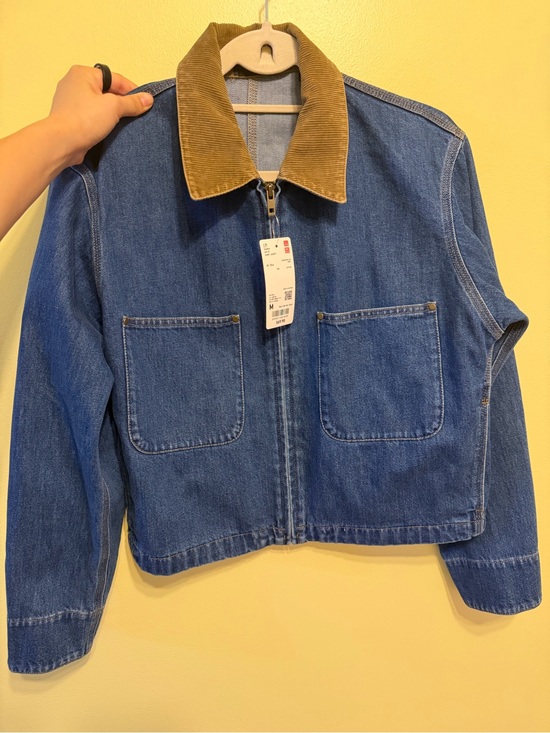 Uniqlo Jackets & Blazers - Uniqlo Blue Denim Jacket with Brown Corduroy Collar